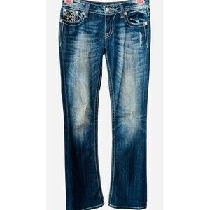 Miss Me Jeans Wm 28 JP6109B Embellished Boot Cut Sequin Flap Pocket Jeans